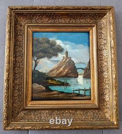 0 Oil Painting on Panel with Natural Wood Frame Featuring Landscape