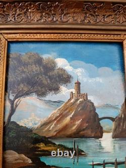 0 Oil Painting on Panel with Natural Wood Frame Featuring Landscape