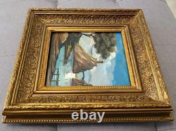 0 Oil Painting on Panel with Natural Wood Frame Featuring Landscape