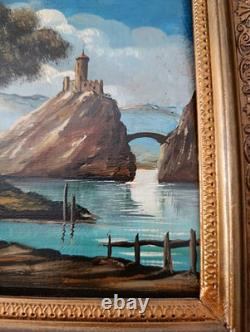 0 Oil Painting on Panel with Natural Wood Frame Featuring Landscape