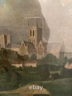 17th-Century Painting on Wood of a City and Cathedral