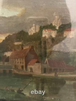 17th-Century Painting on Wood of a City and Cathedral