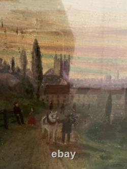 17th-Century Painting on Wood of a City and Cathedral