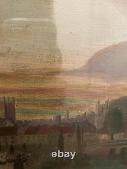 17th-Century Painting on Wood of a City and Cathedral