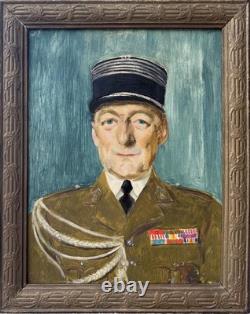 1900s Male General Military Portrait Original Antique Oil Painting Framed