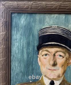 1900s Male General Military Portrait Original Antique Oil Painting Framed
