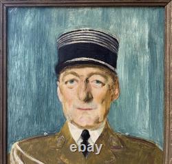 1900s Male General Military Portrait Original Antique Oil Painting Framed