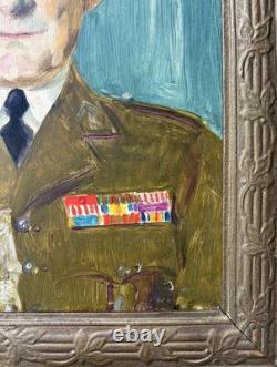 1900s Male General Military Portrait Original Antique Oil Painting Framed