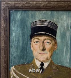 1900s Male General Military Portrait Original Antique Oil Painting Framed
