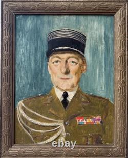 1900s Male General Military Portrait Original Antique Oil Painting Framed