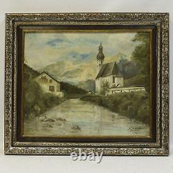 1942 Ancient Landscape Oil Painting With Church 72x62 CM