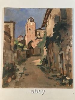 1950 Post-Impressionist Landscape of Bruniquel, Oil Painting on Wood Panel