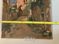 1950 Post-Impressionist Landscape of Bruniquel, Oil Painting on Wood Panel