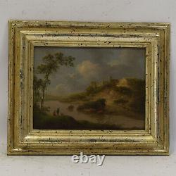 19th Century Ancient Oil Painting Landscape With Castle Fort 40x33 CM