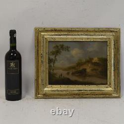 19th Century Ancient Oil Painting Landscape With Castle Fort 40x33 CM