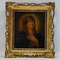 19th Century Ancient Oil Painting Pray The Icon Of Saint Mary 41x38 CM