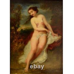 19th Century Ancient Oil Painting 'Venus in the Bathtub' 51x44 cm