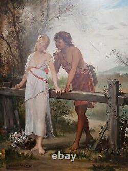 19th Century Oil on Wood Panel by Bénédict Masson after Roman Paul & Virginie Woman