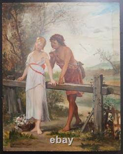 19th Century Oil on Wood Panel by Bénédict Masson after Roman Paul & Virginie Woman