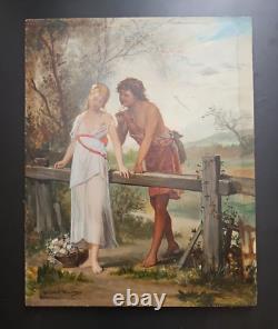19th Century Oil on Wood Panel by Bénédict Masson after Roman Paul & Virginie Woman