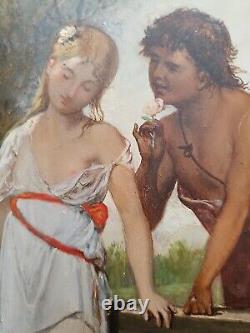 19th Century Oil on Wood Panel by Bénédict Masson after Roman Paul & Virginie Woman