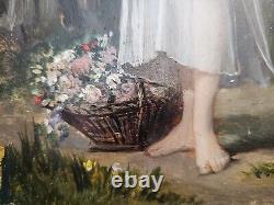 19th Century Oil on Wood Panel by Bénédict Masson after Roman Paul & Virginie Woman