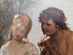 19th Century Oil on Wood Panel by Bénédict Masson after Roman Paul & Virginie Woman