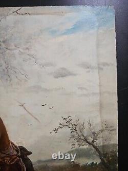 19th Century Oil on Wood Panel by Bénédict Masson after Roman Paul & Virginie Woman