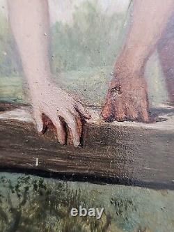 19th Century Oil on Wood Panel by Bénédict Masson after Roman Paul & Virginie Woman