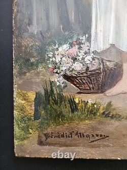 19th Century Oil on Wood Panel by Bénédict Masson after Roman Paul & Virginie Woman
