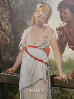 19th Century Oil on Wood Panel by Bénédict Masson after Roman Paul & Virginie Woman