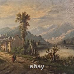 19th Century Painting by A. Rueff. French School Oil on Panel 22cm x 41cm
