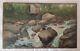 19th Century Painting By Charlie Oil/wood 22cm X 35cm. River In The Rocks