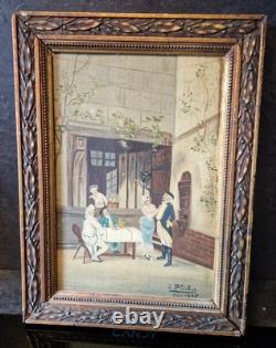 19th Century Painting of a Gallant Scene 1896 Oil on Wood