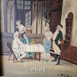 19th Century Painting of a Gallant Scene 1896 Oil on Wood