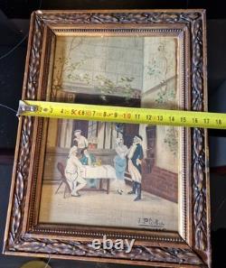 19th Century Painting of a Gallant Scene 1896 Oil on Wood
