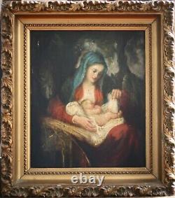 19th Century, Religious, Maternity, Mary, Madonna And Jesus Child, Panel Oil