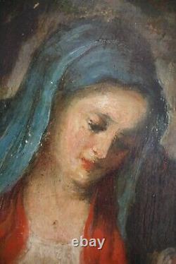 19th Century, Religious, Maternity, Mary, Madonna And Jesus Child, Panel Oil