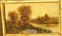 2 Antique Paintings Signed. Landscape Oil Painting on Wood Panel Style 19th Century