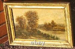 2 Antique Paintings Signed. Landscape Oil Painting on Wood Panel Style 19th Century