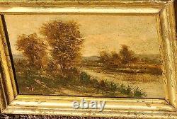2 Antique Paintings Signed. Landscape Oil Painting on Wood Panel Style 19th Century