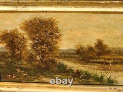 2 Antique Paintings Signed. Landscape Oil Painting on Wood Panel Style 19th Century
