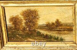 2 Antique Paintings Signed. Landscape Oil Painting on Wood Panel Style 19th Century