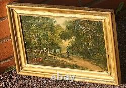 2 Antique Paintings Signed. Landscape Oil Painting on Wood Panel Style 19th Century