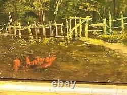 2 Antique Paintings Signed. Landscape Oil Painting on Wood Panel Style 19th Century