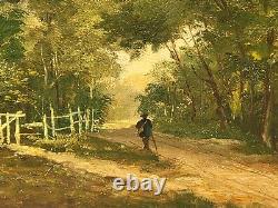2 Antique Paintings Signed. Landscape Oil Painting on Wood Panel Style 19th Century