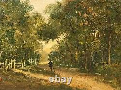 2 Antique Paintings Signed. Landscape Oil Painting on Wood Panel Style 19th Century