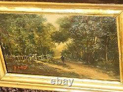 2 Antique Paintings Signed. Landscape Oil Painting on Wood Panel Style 19th Century