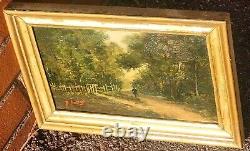 2 Antique Paintings Signed. Landscape Oil Painting on Wood Panel Style 19th Century