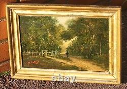 2 Antique Paintings Signed. Landscape Oil Painting on Wood Panel Style 19th Century